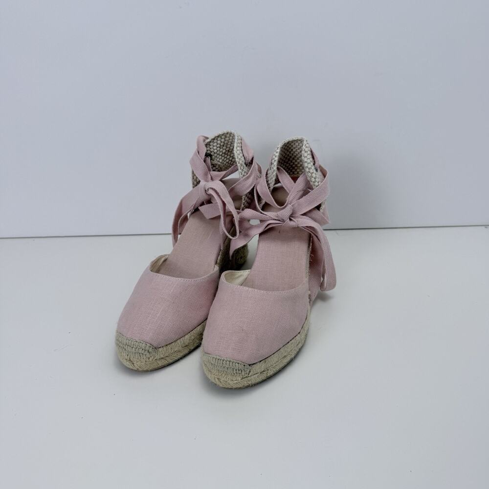 Soludos Soft Pink Lace-Up Tall Wedge Espadrilles Women's Size W8 EU 38.5